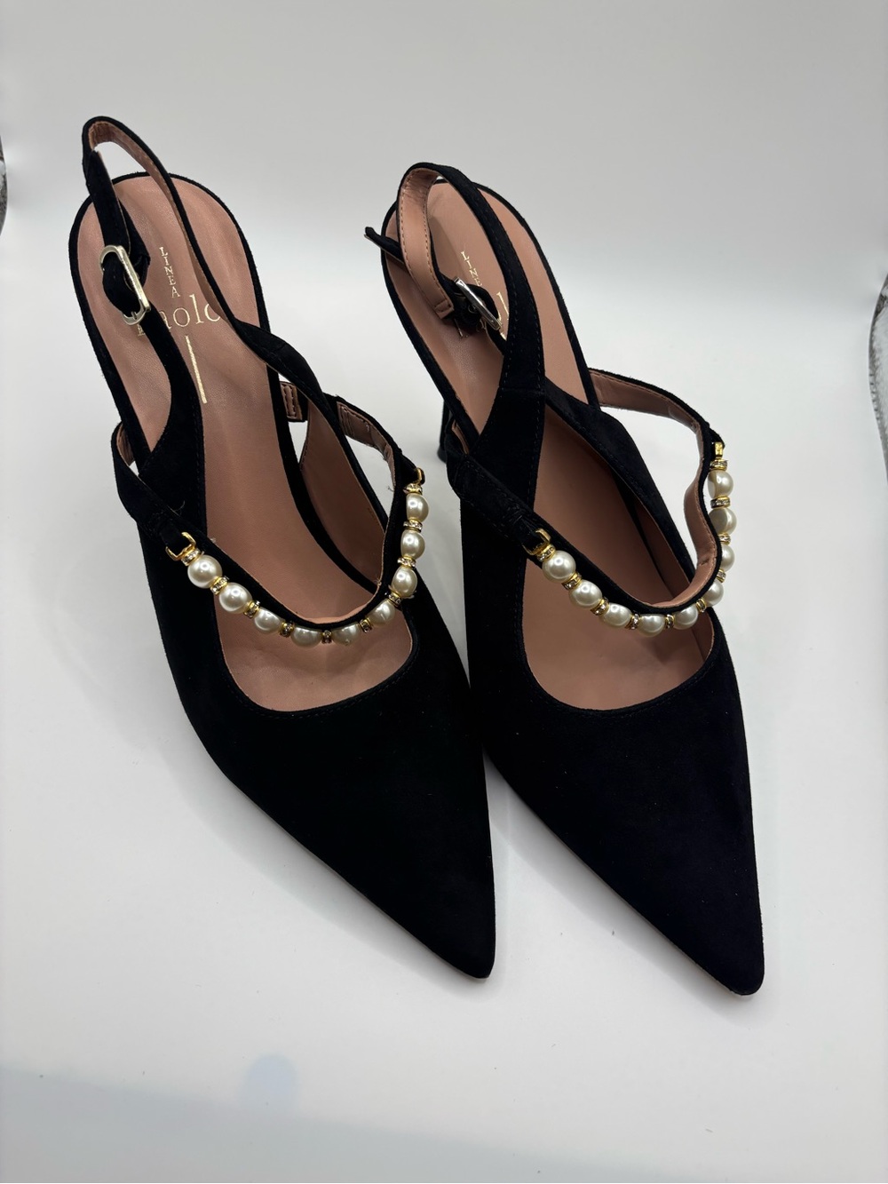 Paolo Black Pearl-Trim Slingback Pumps